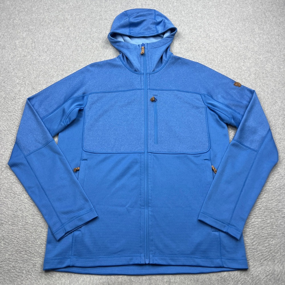Fjallraven Abisko Trail Fleece Hoodie Mens Large Blue Heathered Full Zip 82257
